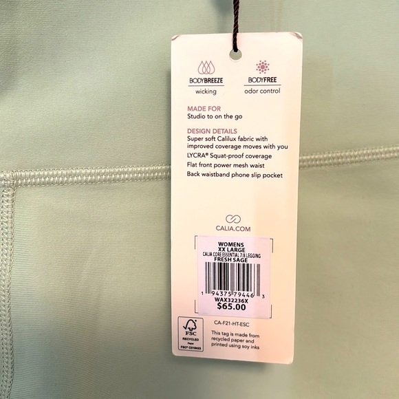 Calia NWT Women’s Hi-Rise Core Essentials 7/8 leggings Size XXL - Fresh Sage - Picture 5 of 9
